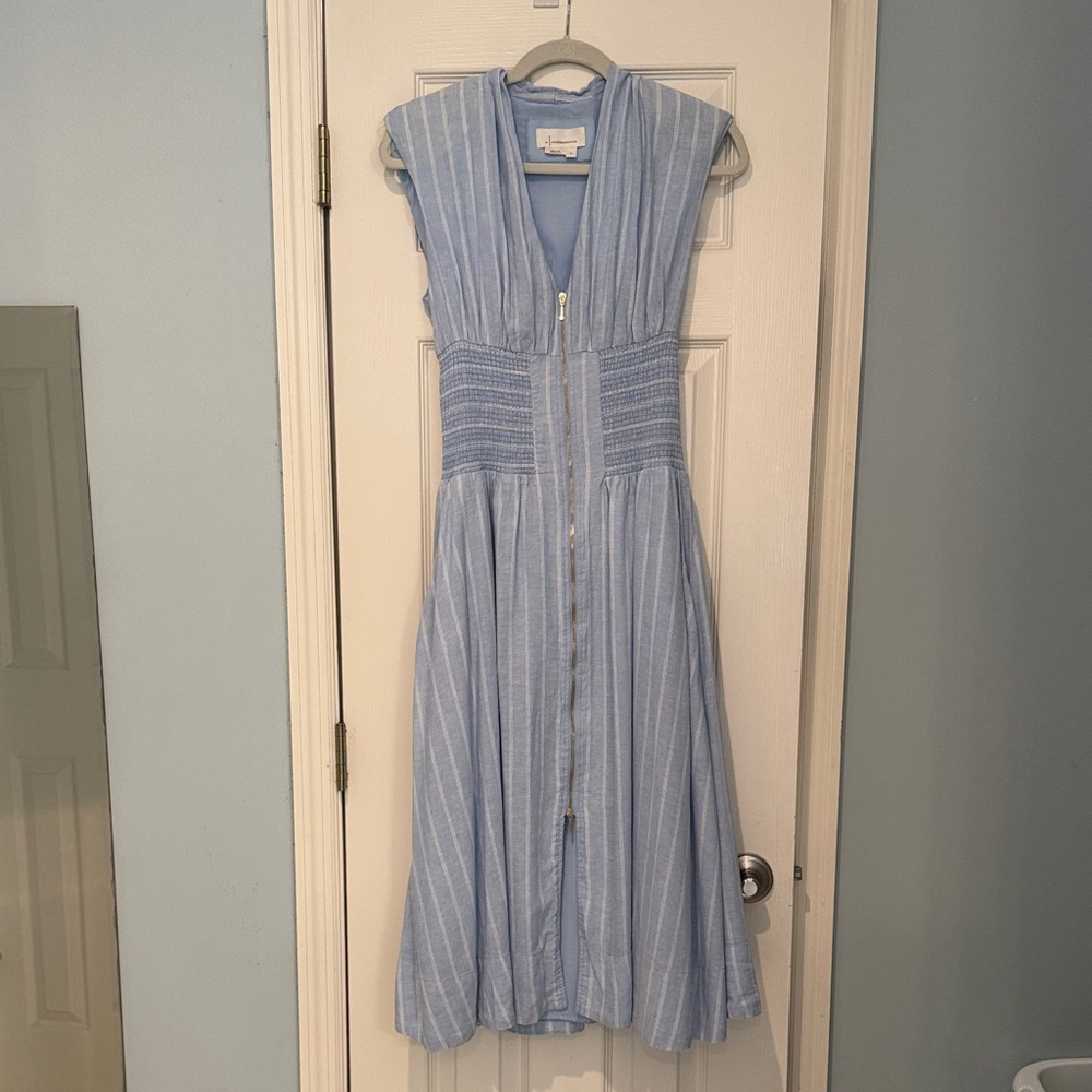 Anthropologie Light Blue Striped Midi Dress